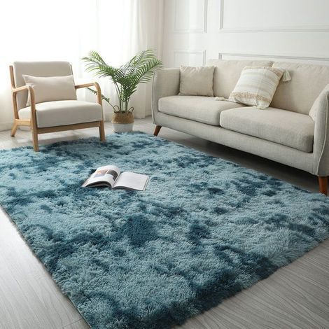 Tapis Long Poil 80x160cm Bleu Marine Tie Dye Moderne Ultra Doux Salon Chambre Enfant Hypoallergénique Facile à Nettoyer (1/4)