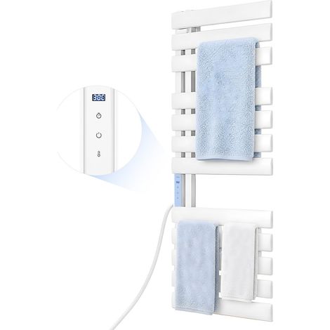 Sèche Serviettes Électrique Mural 12 Barres, en Alliage d'Aluminium, Porte-Serviettes Chauffant Écran Tactile, Minuterie 1-24 h, Température Réglable 0-55 °C, Protection contre Surchauffe, IPX4