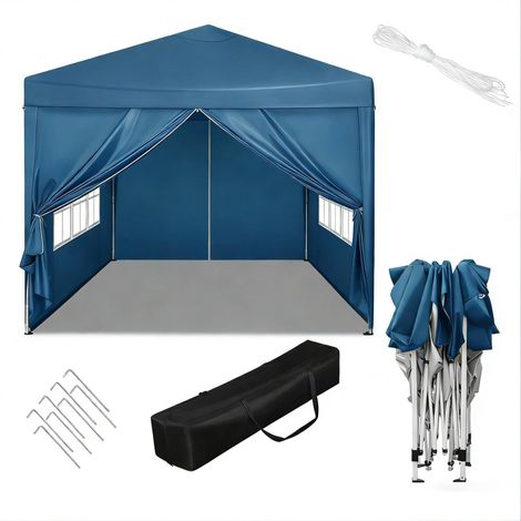 3 x 3 m Gartenpavillon blau, Eisenrahmen, Oxford-Gewebe, höhenverstellbar (1/5)