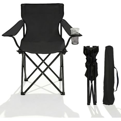 Chaise de Jardin Pliable – Capacité 140 kg, Tissu Oxford 600D. Porte-Gobelet, Sac Transport Inclus. Modèle (Noir 1 pc). (1/5)