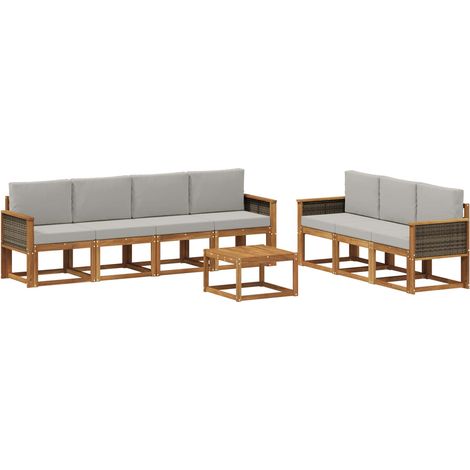 Conjunto de sofás de exterior 7 pcs Natural y Gris Claro vidaXL
