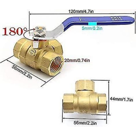 3-way brass 1/2" T-type valve for water/oil/steam, stainless steel handle – Ball valve