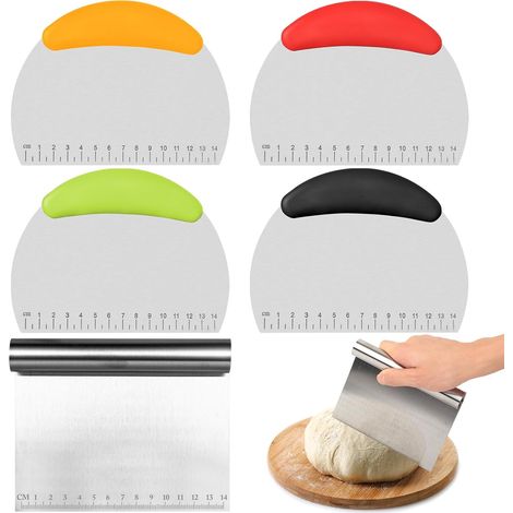 5pcs Ramasse Légumes Cuisine, Grattoir à Pâtes, Grattoirs à Pâte Cuisine en Acier Inoxydable, Coupe Pate Boulangerie, Raclette en Plastique, Pelle à Légumes, Corne Patisserie, Spatule à Pâte Gâteau (1/5)