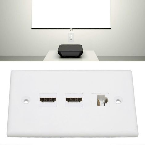 Panneau mural Ethernet à interface multimédia haute définition 4K à 2 ports, conception sans soudure panneau mural trapézoïdal Cat6 à 1 port, compatible avec les téléviseurs et projecteurs haute défi (1/5)