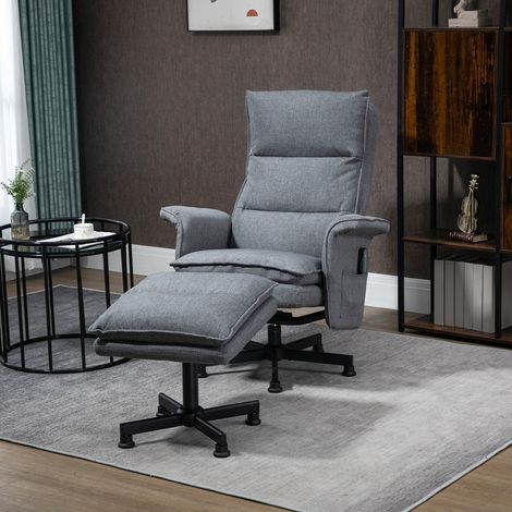 Fauteuil massant électrique relaxant avec repose-pieds et télécommande tissu imitation lin 78 x 93 x 99 cm gris (1/5)