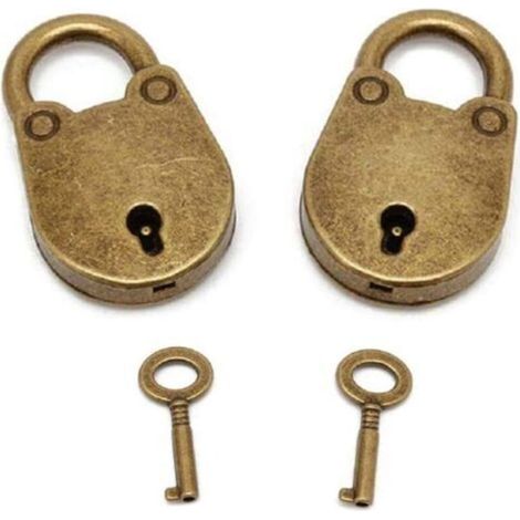 Set of 2 Archaize Style Antique Mini Padlocks with Key, Antique Bronze Mini Padlocks (1/5)