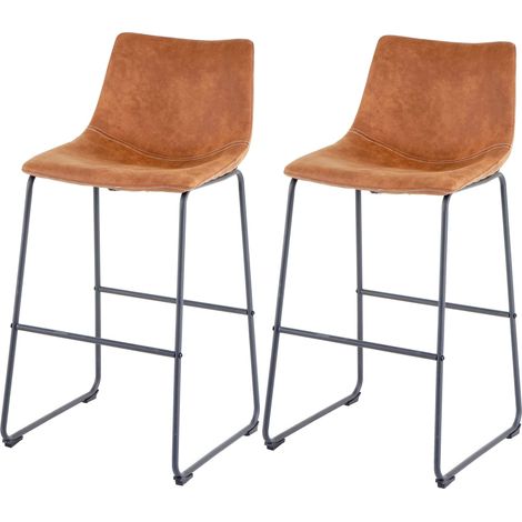 Coppia sgabelli con poggiapiedi moderno elegante bar HHG-180 metallo tessuto effetto scamosciato