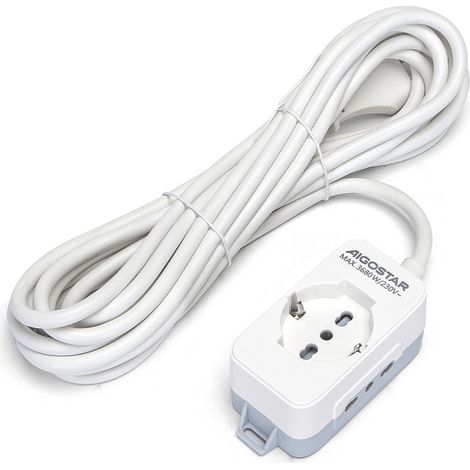 Ciabatta multipresa elettrica 3 posti con cavo da 5m &8211 1Presa Schuko + 2 Bipasso Aigostar (1/5)