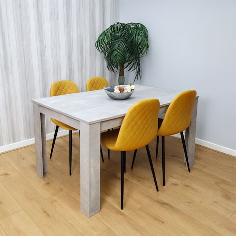 Wooden Rectangle Dining Table Sets with Set of 4 Chairs, Grey and Mustard (1/5)