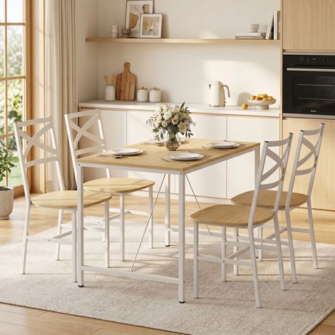 Ensemble table salle manger 4 chaises cuisine 4 personnes bois naturel blanc, scandinave (1/5)