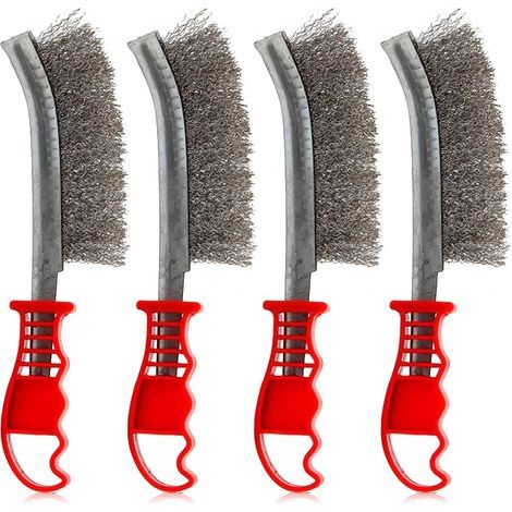 Lot de 4 Brosses Métalliques: HOMURY Brosse Inox avec Poignée en Plastique, Brosses Manuelles à Main Ergonomiques (1/5)