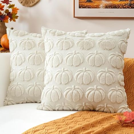 Housses de Coussins Fausse Fourrure Citrouille Taie d'oreiller Maison Salon Chambre Canapé 50x50cm Beige Crème (1/5)