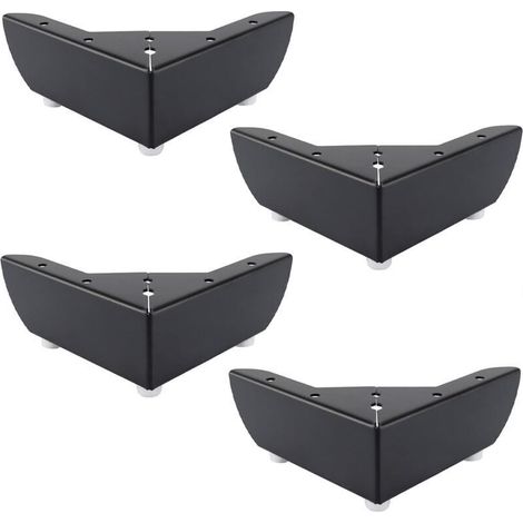 Lot de 4 pieds de meubles en métal noir, 55 mm, adaptés aux armoires de table basse, lits, canapés, silencieux et antidérapants (1/4)