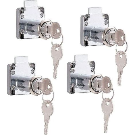 Cylindre de serrure de meuble 4 pièces, serrure pour tiroirs avec 2 clés, ensemble d'armoires à serrure, pour boîtes aux lettres, tiroirs, armoires (1/5)