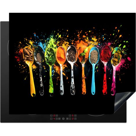 PROTECTION PLAQUE INDUCTION Cuillères - Épices - Moderne - Graffiti - Peinture - Coloré Cuisine Accessoire 65x52 cm