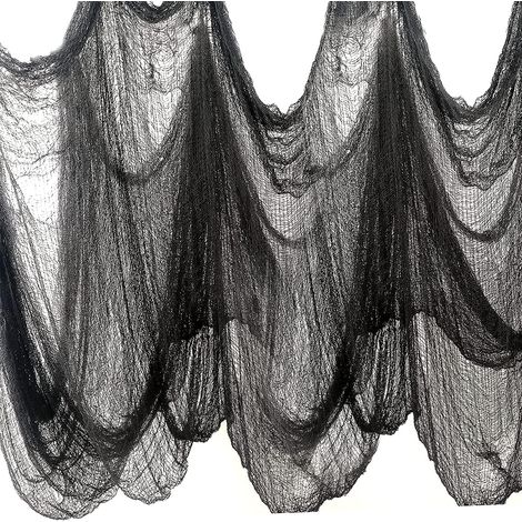Halloween Chiffon Effrayant Gaze Spooky Chiffons,76CM183CM,Mousseline en Coton Décorations pour Fêtes d'halloween, Maisons Hantées,Portes d'Entrée à l'Extérieur,Noir (1/5)