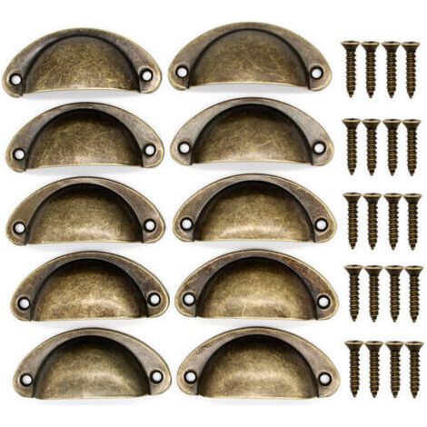 Lot de 10 Poignées de Tiroir Rétro en Métal Pour Meubles de Cuisine Porte d'armoire Placards avec Boutons Meubles en Laiton Antique 81×35mm Bronze-- (1/5)