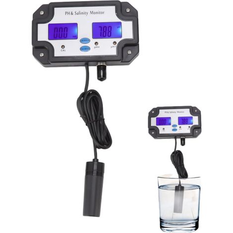 Testeur numérique de qualité de l'eau (pH et salinité) 2 en 1, surveillance continue pour piscines, jardin, eau potable et eau de refroidissement. Prise UE 220 V. (1/5)