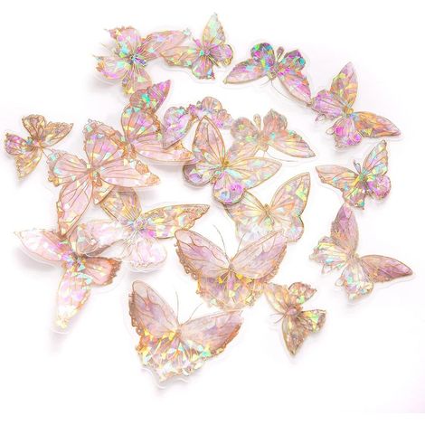 Autocollants PET scintillants - Papillons rose cristal 20s