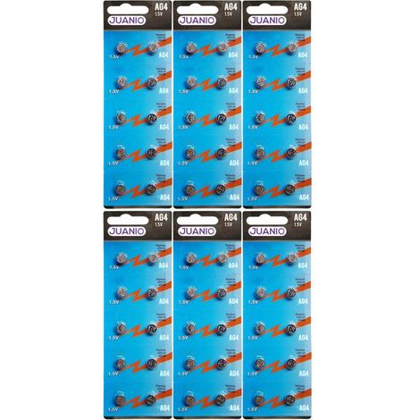 Lot de 60 Piles bouton plates Alcaline Type AG4/G4 compatibles LR626 LR626SW 377A SR 626 SR377 G4 1,5V - Juanio - (1/2)
