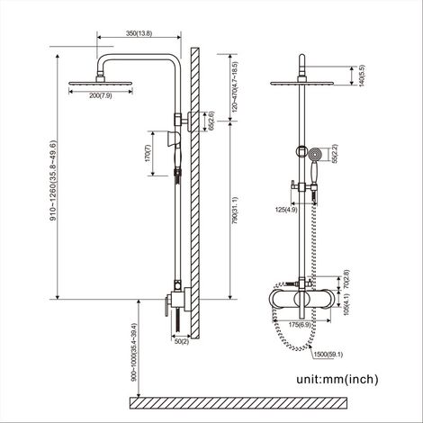 Auralum Ensemble de Douche Bronze Rétro Interrupteur à Poignée Colonne de Douche Mélangeur Système de Douche Finition Bronze avec Barre Réglable