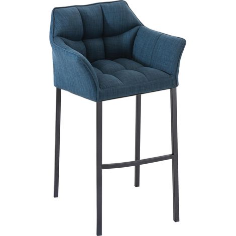 Tabouret de bar Damaso en tissu avec cadre à quatre pieds Bleu Noir (1/5)