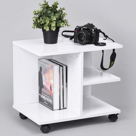 Tavolino Salotto Multifunzione Porta TV Riviste Comodino con Ruote Legno Bianco (1/5)