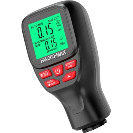 Jauge d'épaisseur de peinture numérique pour automobiles, 0-2000 µm, noire Boîtier ABS avec électronique, résolution de 0,01 mm/1 mil, 2 piles AAA non incluses (1/5)