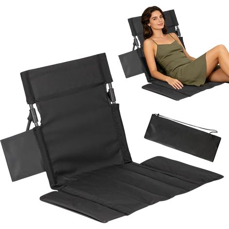 Chaise de sol avec support dorsal, chaise de plage avec dossier, coussin d'assise avec sac de transport, coussin de chaise pliante, chaise de sol pliable pour pique-nique, trekking, pêche (1/4)