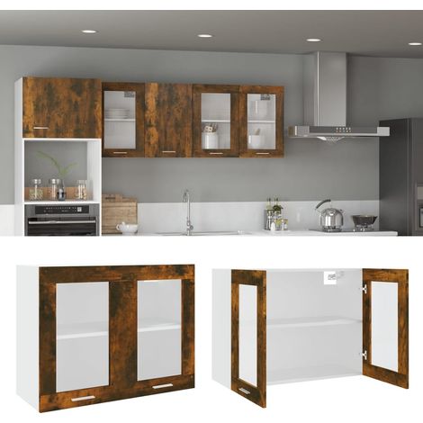 Hängeschrank Lyon Glas Räuchereiche 80x31x60 cm Holzwerkstoff