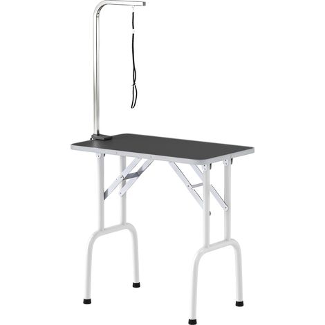 Table toilettage chien pliable sangle pieds acier plateau antidérapant noir 81x48.5x80 cm
