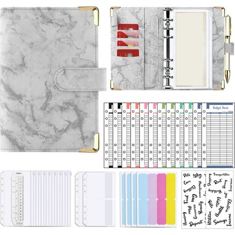 Carnet Budget A6 Reliure Anneaux Cuir PU Grain Marbre Portable Livre de Caisse Registre Feuilles Mobiles 6 Trous (1/5)