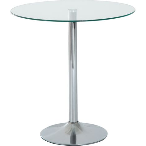 Round Dining Table, Modern Dining Room Table with Tempered Glass Top, Steel Base, Space Saving Small Bar Table (1/5)
