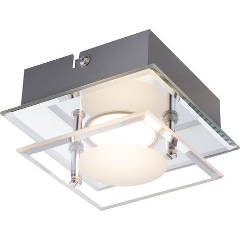 LED Wandlampe Chrom Wandleuchte Wohnzimmer Beleuchtung mit Glasschirm, DIMMBAR satiniert, 4 Stufen Funktion, LxBxH 120x120x6,5, Badezimmer