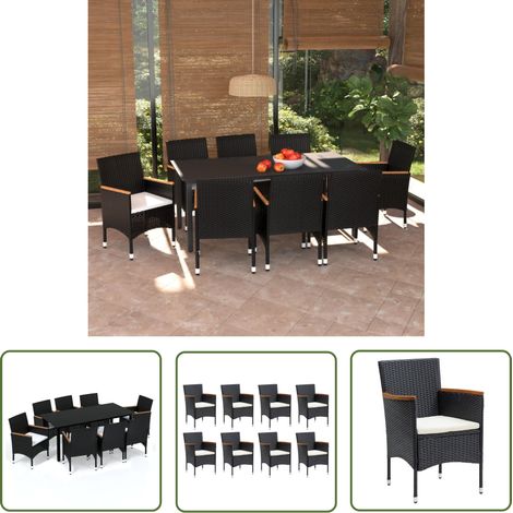 INLIFE Mobilier à dîner de jardin et coussins 9pcs Résine tressée Noir (1/5)