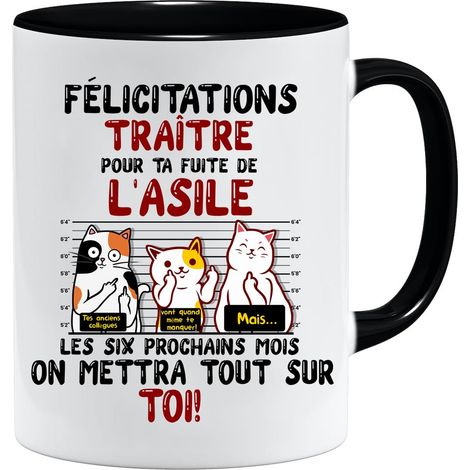 Mug collègue FÉLICITATIONS TRAÎTRE Départ en Retraite Idée Cadeau Humour Travail Tasse Départ Homme ou Femme Bureau Cadeau Collègue (Noir) (1/5)