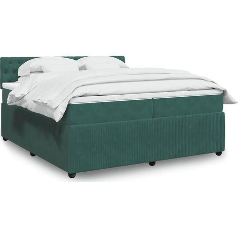 Cama box spring con colchón terciopelo verde oscuro 200x200 cm vidaXL (1/5)