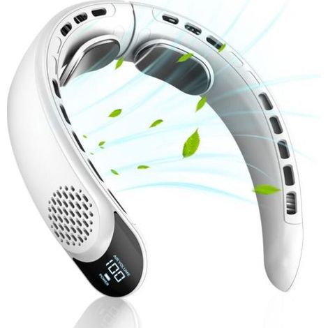 Ventilateur tour de cou suspendu sans pales ventilateur d'extérieur portable et silencieux à affichage numérique 200 x 192 x 60 mm blanc (1/5)