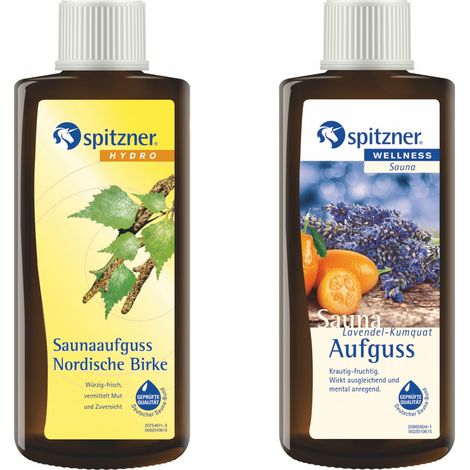 Spitzner 2 Düfte Nordische Birke und Lavendel Kumquat Saunaaufguss mit je 190ml