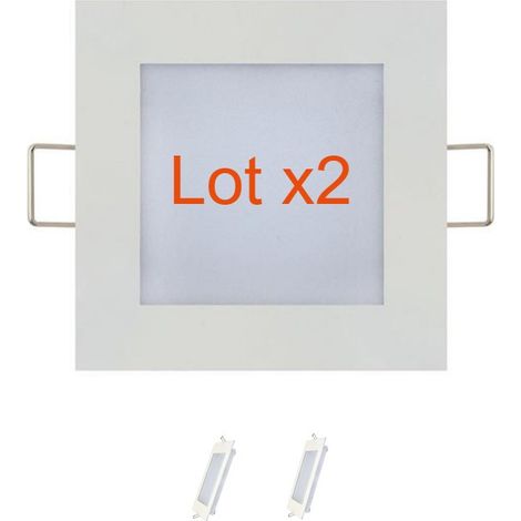 Lot de 2 dalles LED extra plates carré blanc 3W (Eq. 24W) 6400K Dim 90x90mm (1/2)
