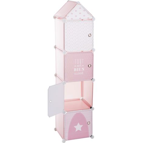 Atmosphera – Meuble de rangement enfant colonne 4 cases – Dimensions L. 34 x l. 32 x H. 140 cm – Matériau polypropylène – Design chaleureux