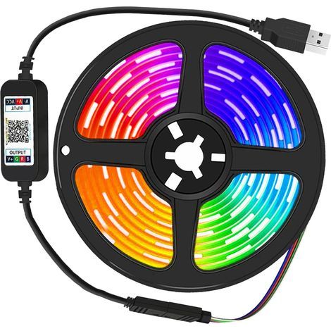 2M RGB 5050 LED Strip Light, Music Sync, Bluetooth App, 16 Million Colors, Adjustable Brightness, IP65, for TV/Computer Ambient Lighting, Multicolor (1/5)