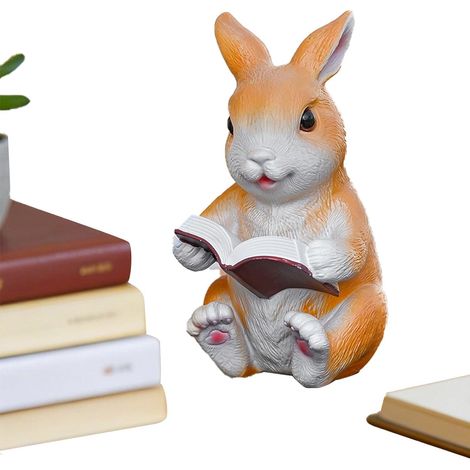 Statuette De Lapin Sculpture Mignonne Peinte à la Main Statue Lapin Lisant Un Livre Pour Table Étagère Chevet Bureau Appui De Fenêtre Salon Chambre Bureau D'Étude (1/5)