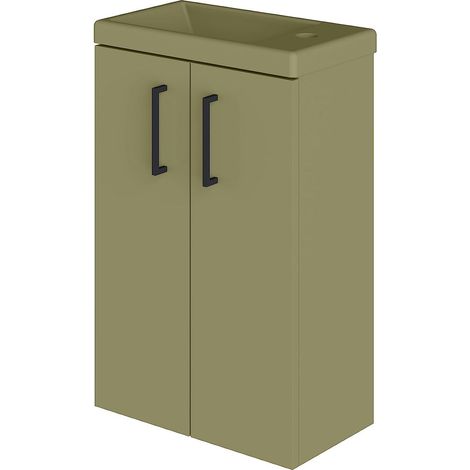 Meuble de Salle de Bain Unicolore avec 2 Portes avec poignée, Suspendu au Mur, lavabo en céramique, lavabo de Fond 20 cm. Meuble monté. Lavabo sans Miroir 40 cm Forest (1/5)