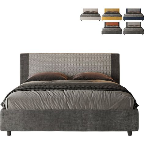 Letto matrimoniale con rete imbottito 160x190 tessuto Labirinto 2 grigio Rosal (1/5)