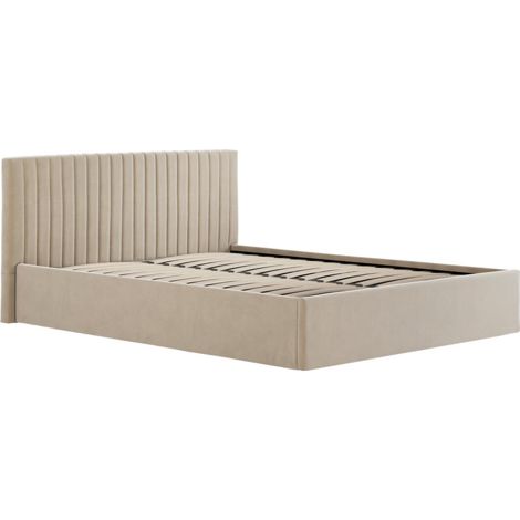 Berlin Ottoman Double Bed Frame - Velvet - L203 x W154 x H89 cm - Beige - Flat Pack