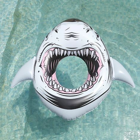 Flotador hinchable con forma de tiburón, juguete acuático de verano para la piscina, para adultos y niños. (1/2)