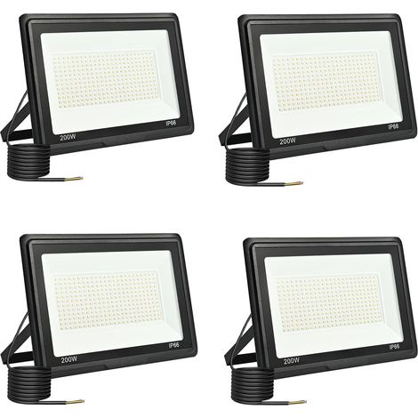 Spot LED extérieur 200 W Projecteur LED extérieur 20 000 lm IP66 étanche Projecteur LED 3500 K Blanc froid Floodlight pour maison, garage, patio, terrasse, terrain (4 pièces)
