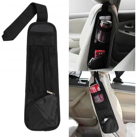 Siège auto côté multi-poches Sac de rangement Tidy Organiseur Cool Hot support de voyage en maille filet Noir