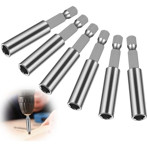 6 Pcs Porte Embout Visseuse Aimanté, 60mm Porte Embout Magnetique pour Visseuses 1/4", Rallonges Magnétiques pour embouts de vissage, Porte-embouts Magnétiques (1/5)